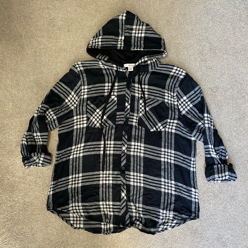 Rosio Plaid Hooded Button Down Shirt